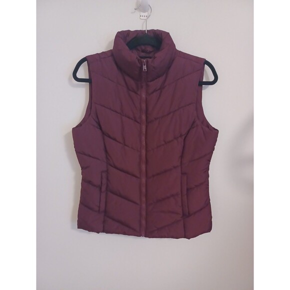 Aeropostale Quilt Puffer Vest Womens Medium Burgundy Red Full Zip Mock Neck - Picture 3 of 8